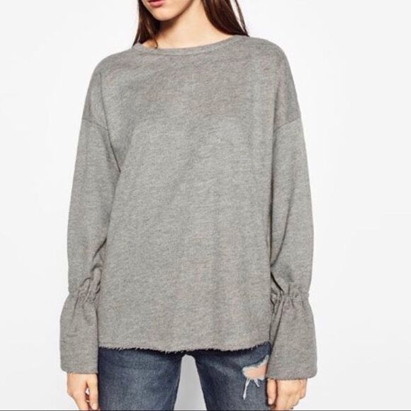 ZARA Tie Bell Sleeve French Terry LS Top - Picture 2 of 8